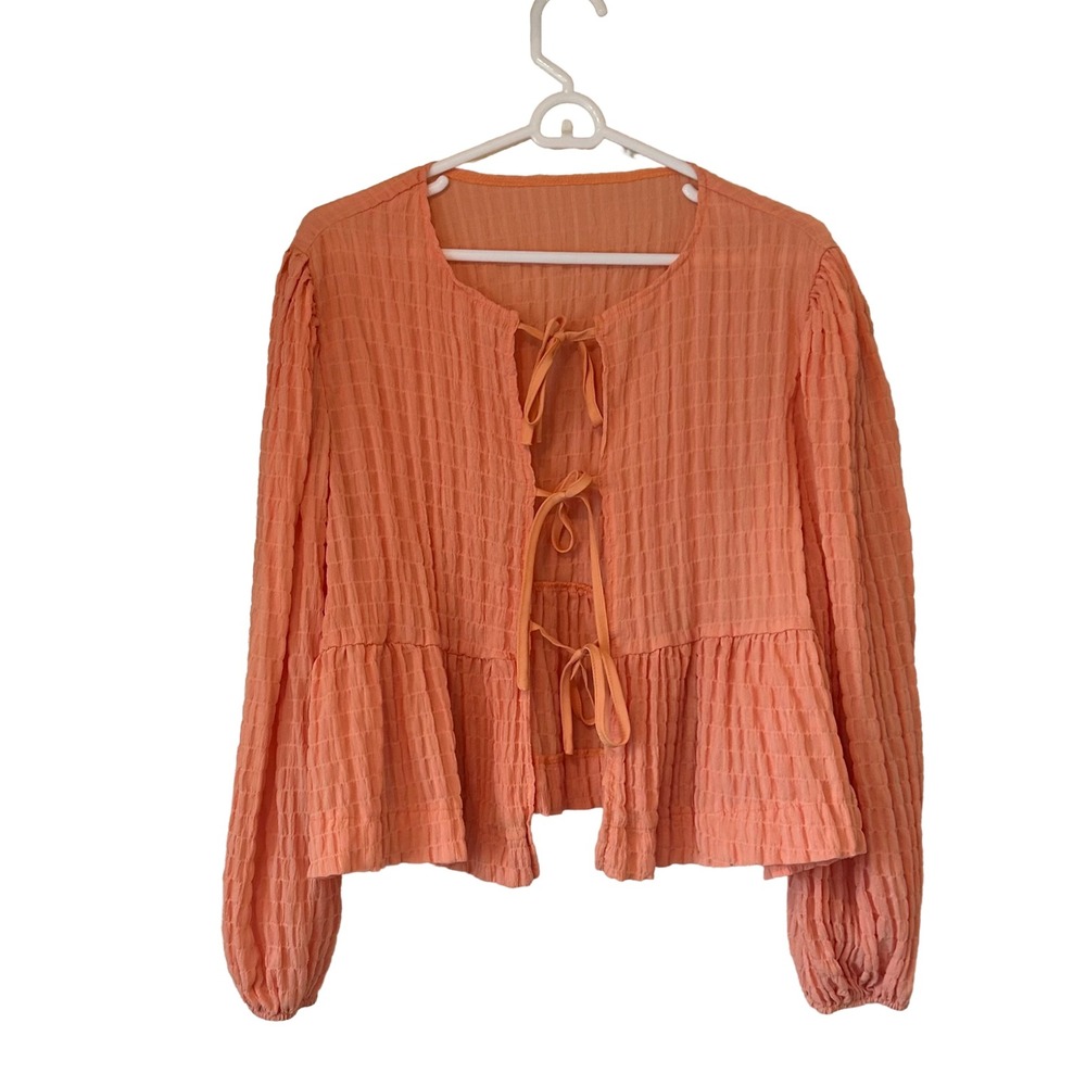 EUC Comfortcana Women's Tie‎ Front Orange Peach Casual Maximalist Shirt Medium 6